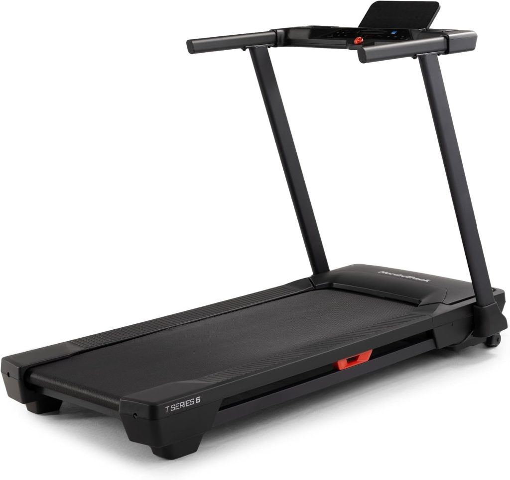 NordicTrack T Series 5 folding treadmill with touchscreen console and SpaceSaver design Product Closeup