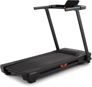 NordicTrack T Series 5 folding treadmill with touchscreen console and SpaceSaver design Product Closeup