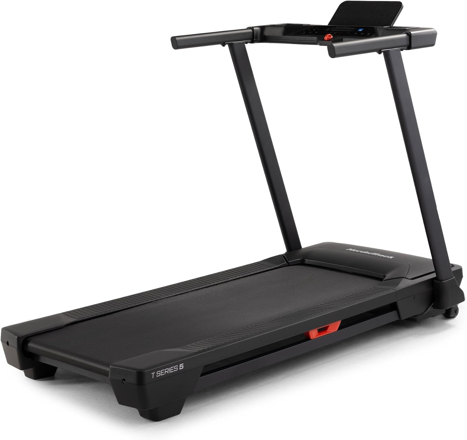 NordicTrack T Series 5 folding treadmill with touchscreen console and SpaceSaver design Product Closeup