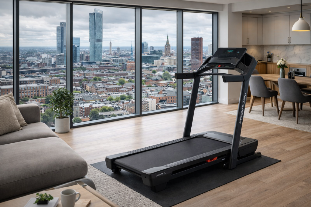 ProForm Carbon TLS folding treadmill in a modern UK living room