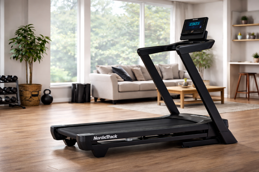 NordicTrack T Series 8 folding treadmill with 7 inch LCD display and iFIT connectivity