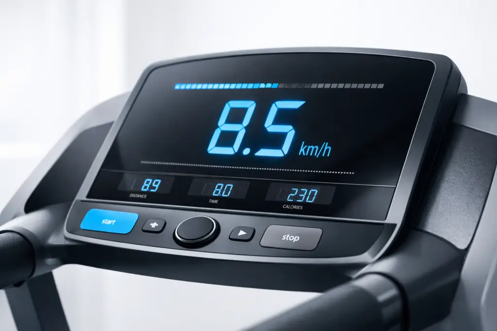 Treadmill speed and pace calculator showing KPH to MPH conversion