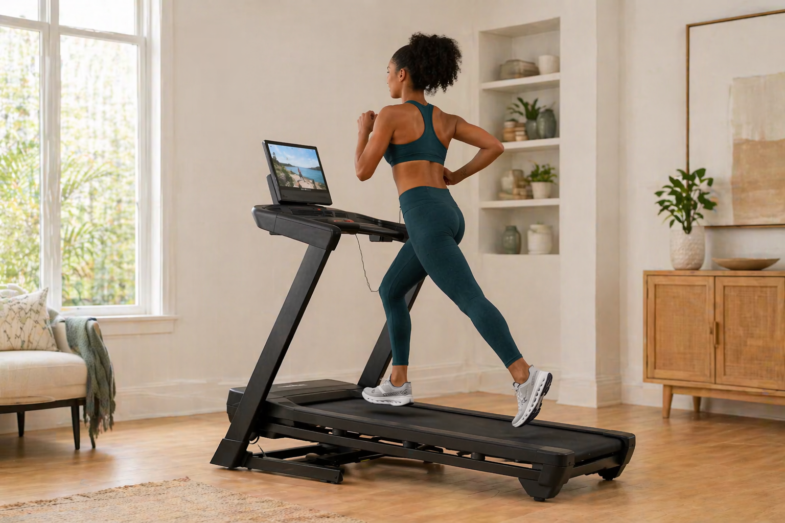 NordicTrack T Series 16 treadmill with large 16-inch tilting HD touchscreen