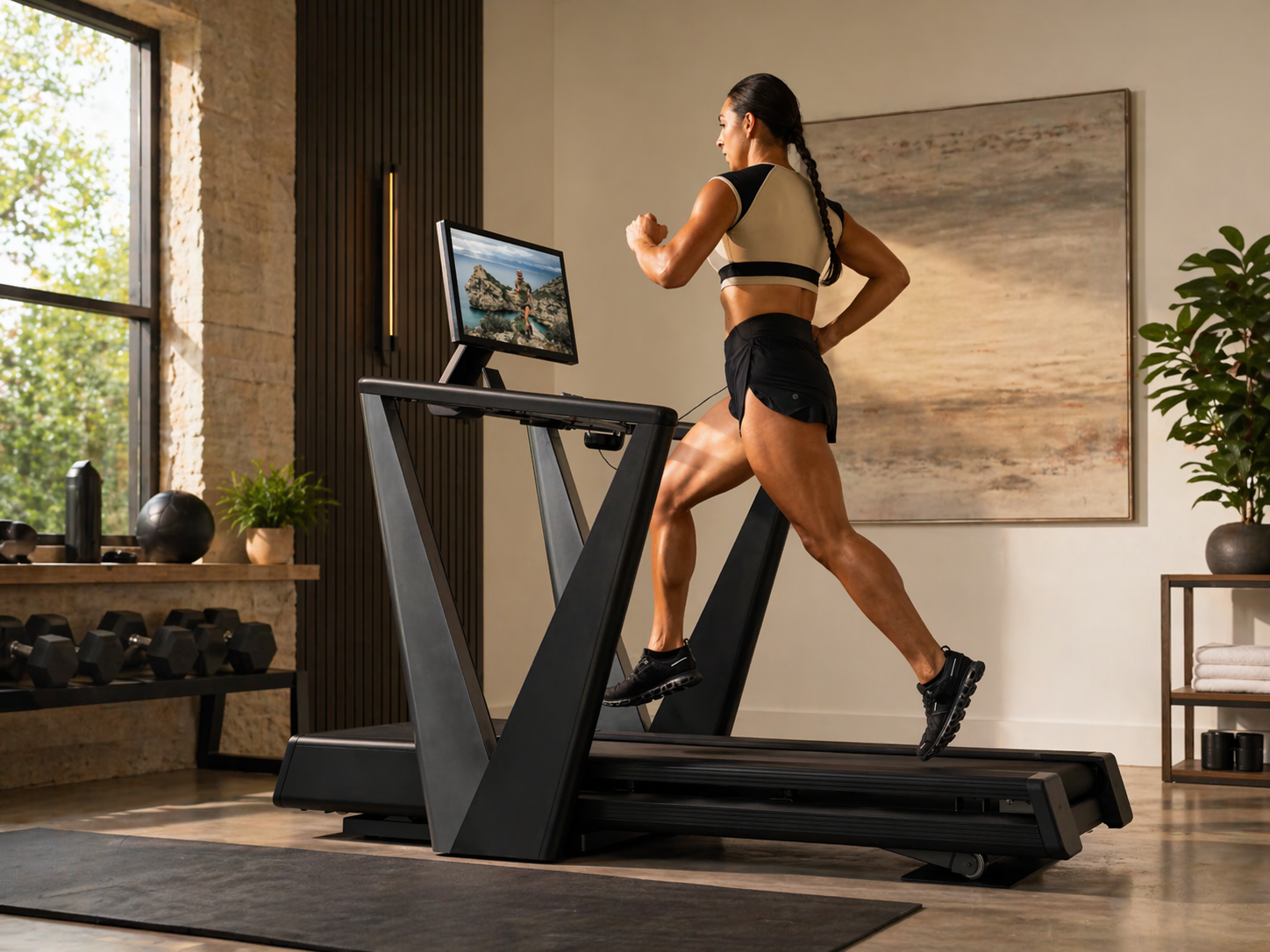 NordicTrack Ultra 3 luxury treadmill with 32-inch HD touchscreen in a home gym