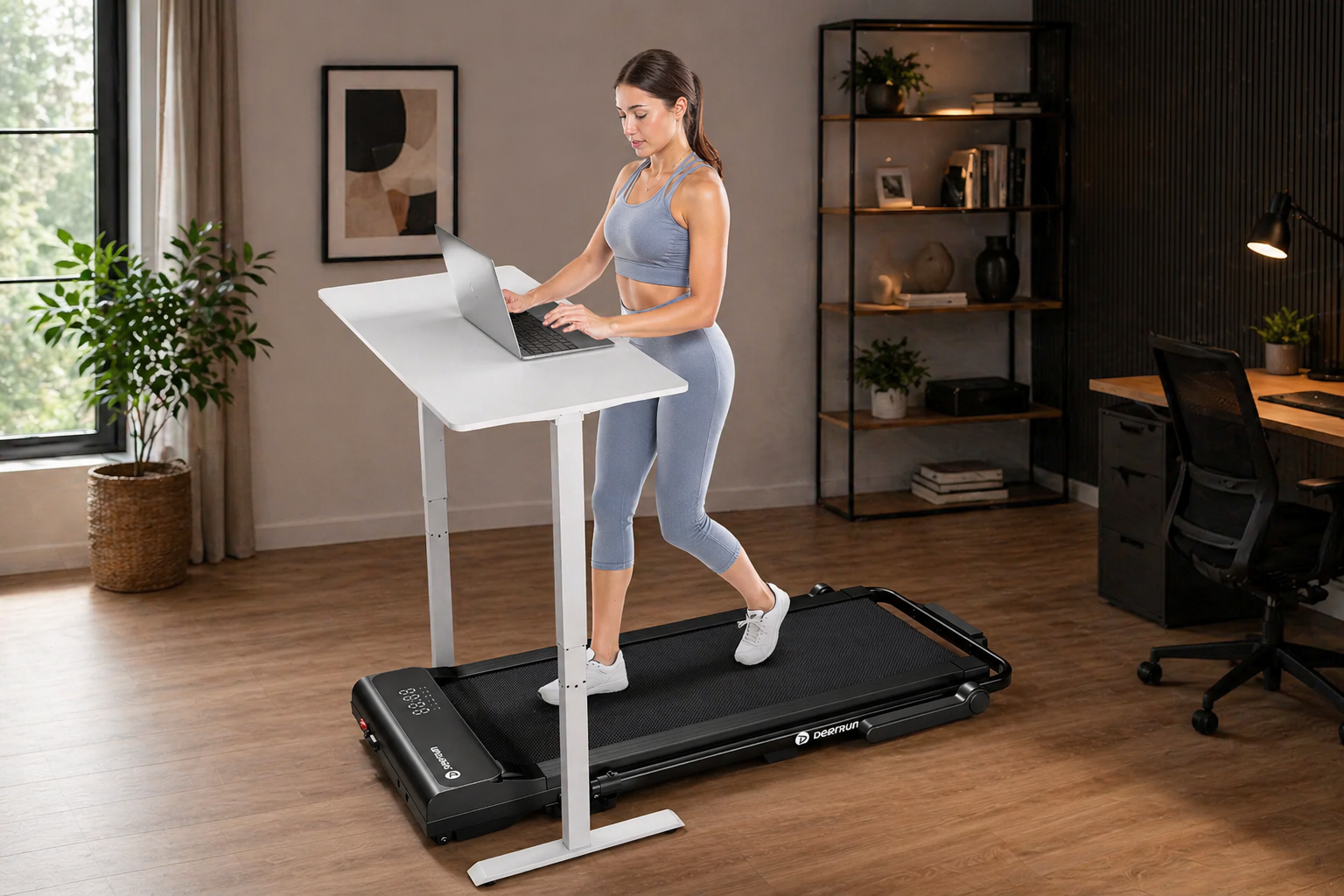 DeerRun A6 Plus 2-in-1 foldable treadmill with handrails