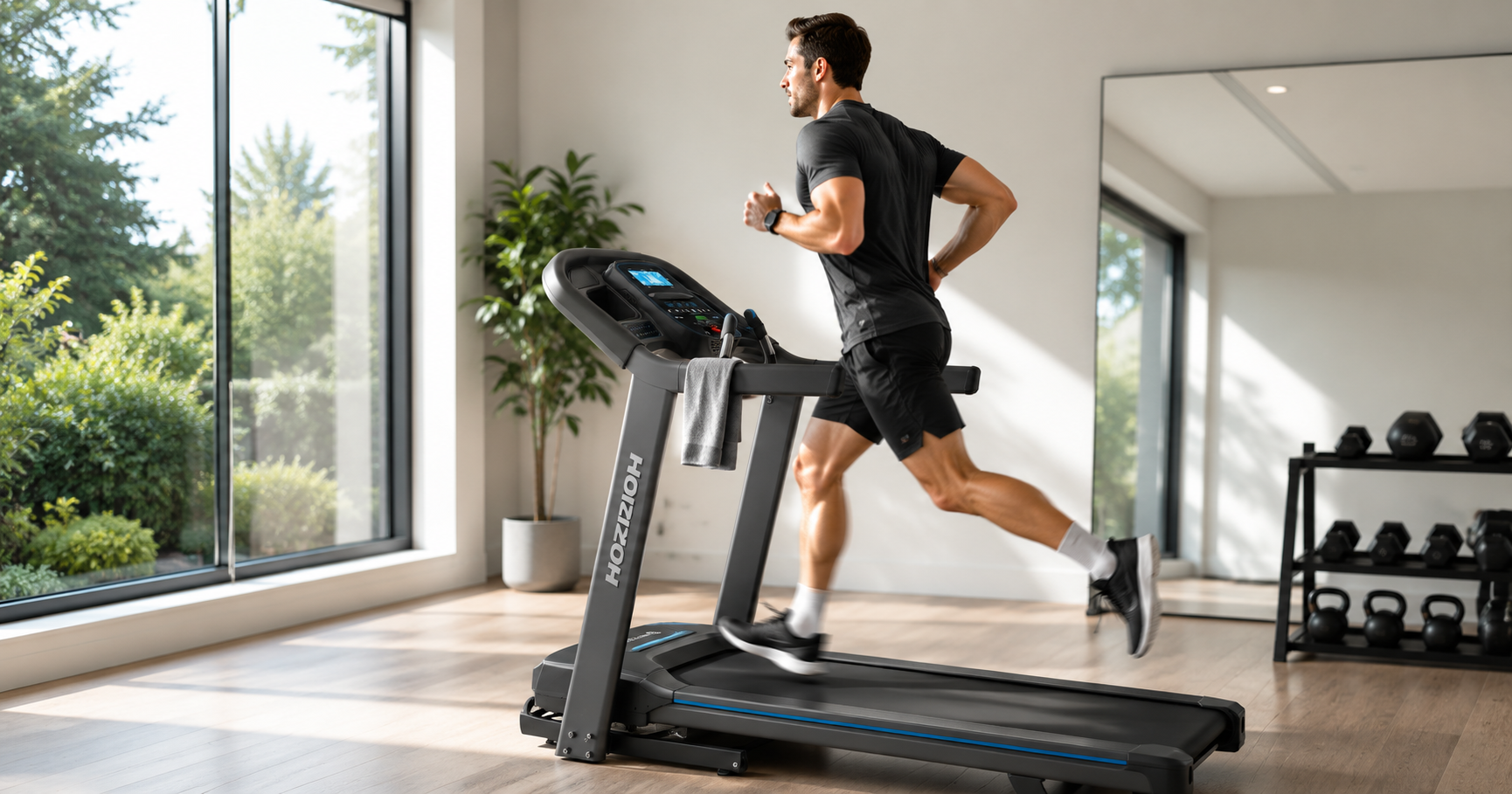 Horizon 7.4 AT treadmill with 22-inch deck and Sprint 8 HIIT programme