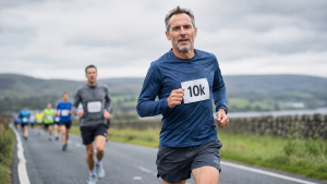 Runner on a road during a 10K race