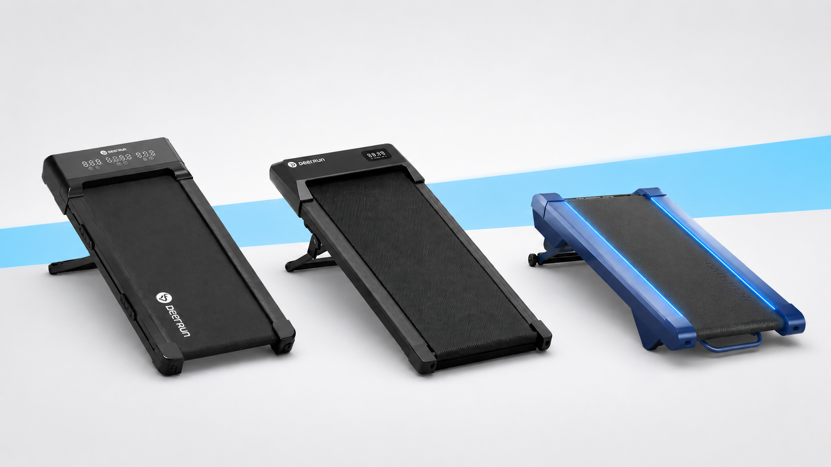 Best walking pads with incline compared, three models tilted to show the gradient