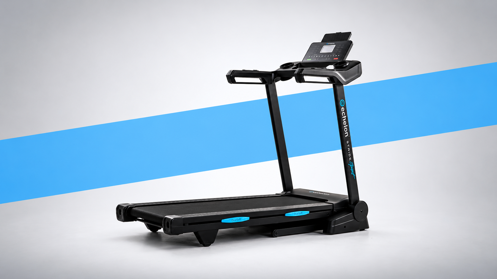 Echelon Stride 30 Sport folding treadmill on a grey studio background