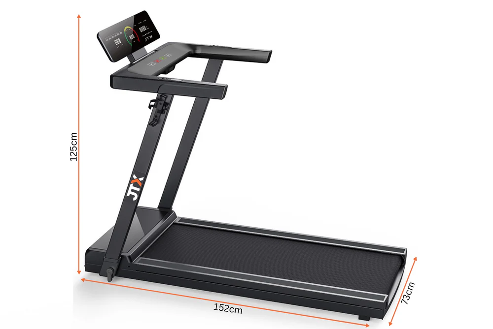 JTX Slimline folding treadmill set up at home