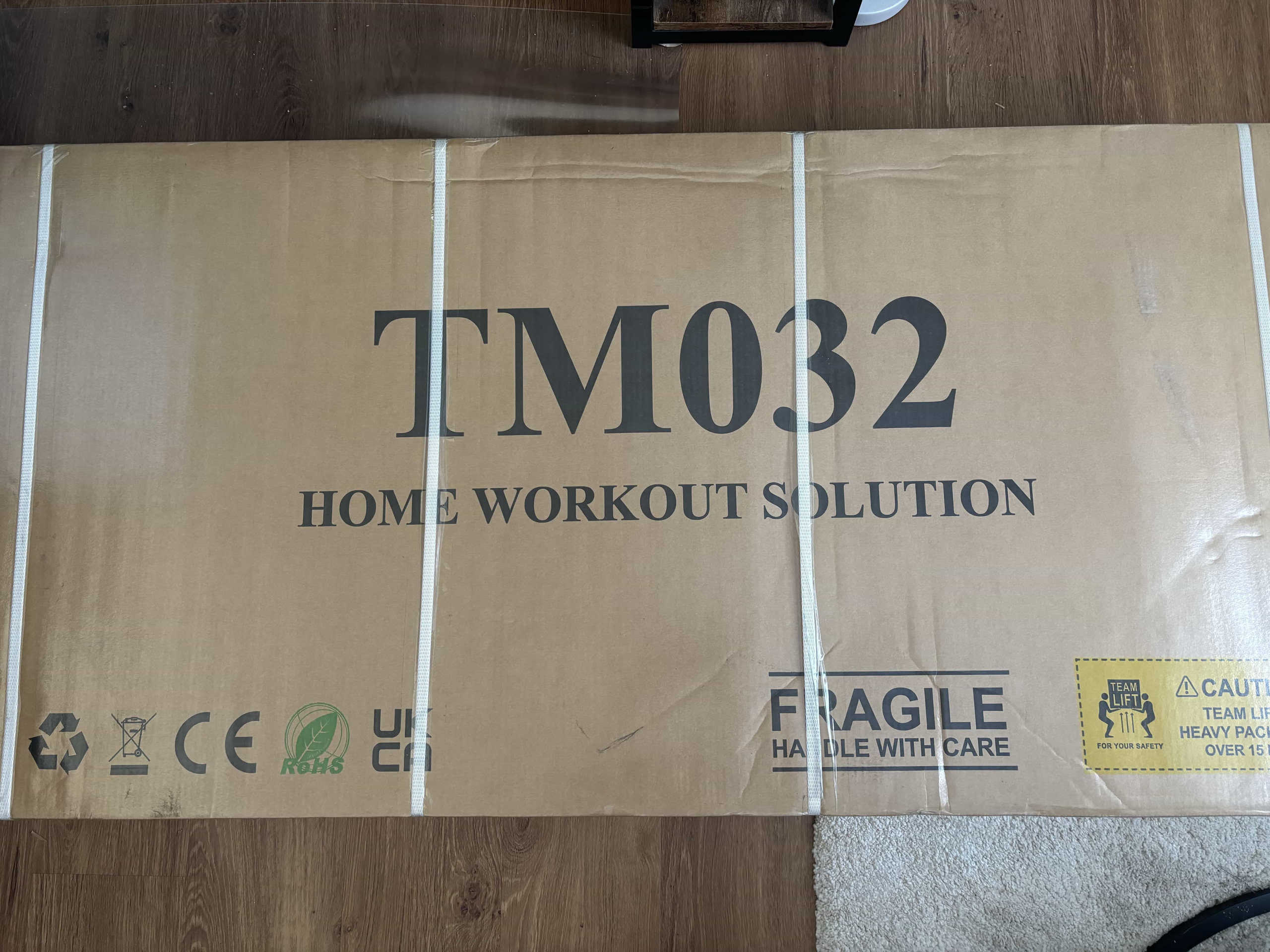 Wellfit TM032 box as delivered with packing straps