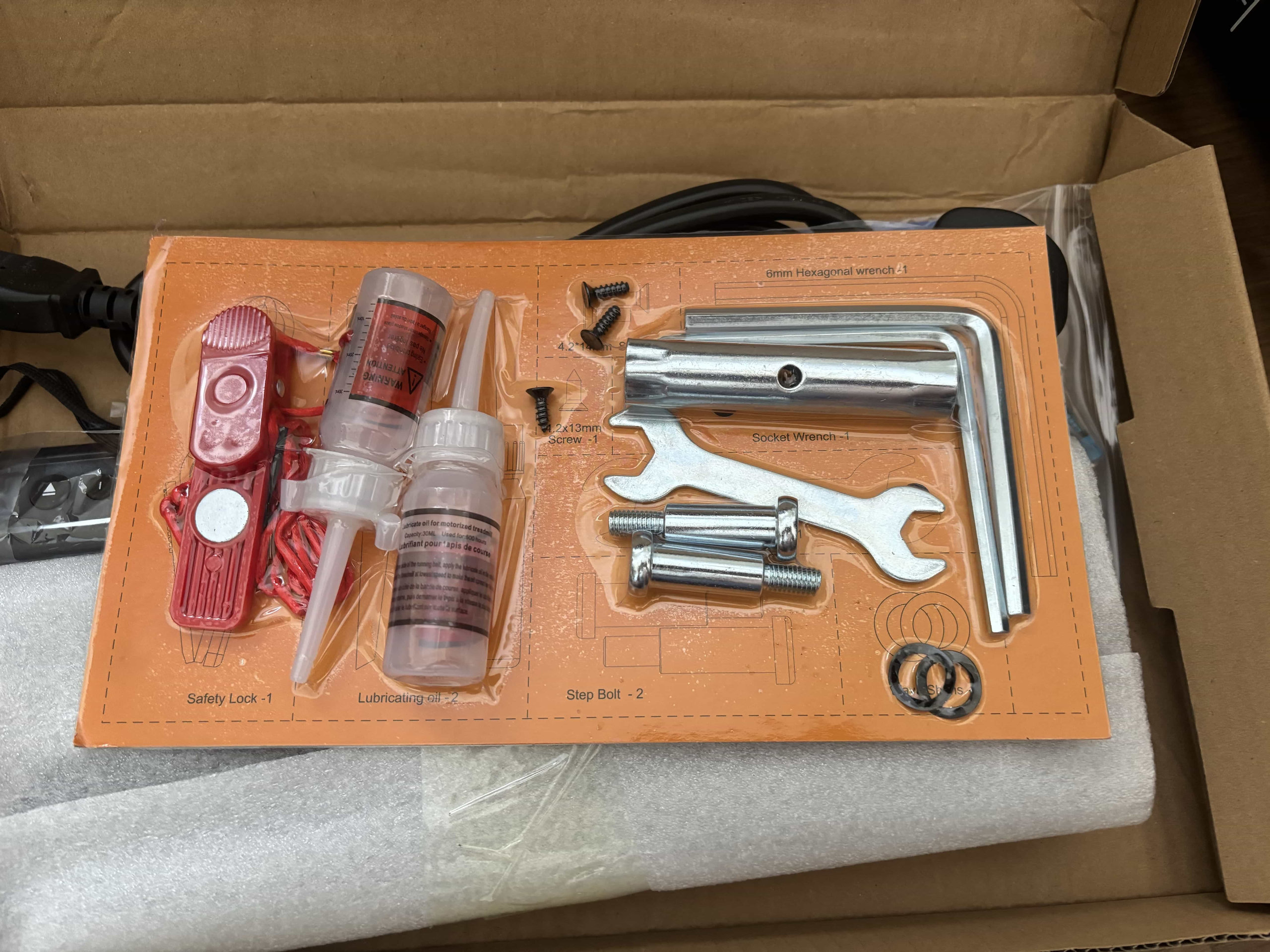 Included tools, lubricant, screws and bolts