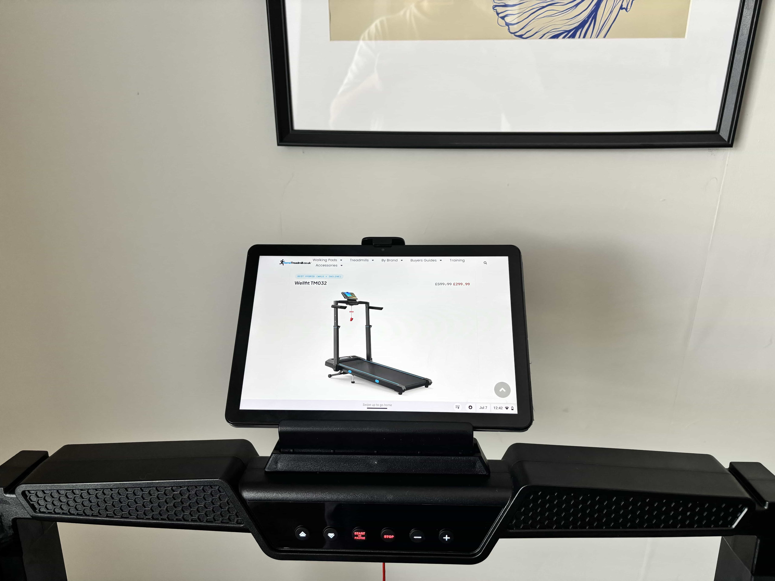 Tablet holder face on with a tablet in
