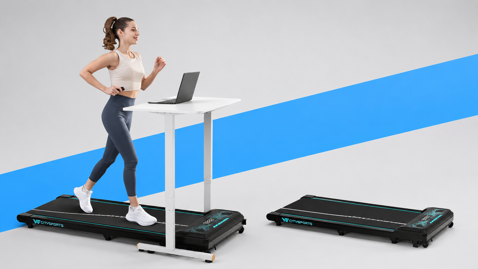 CITYSPORTS walking pad with 6% incline in black and green