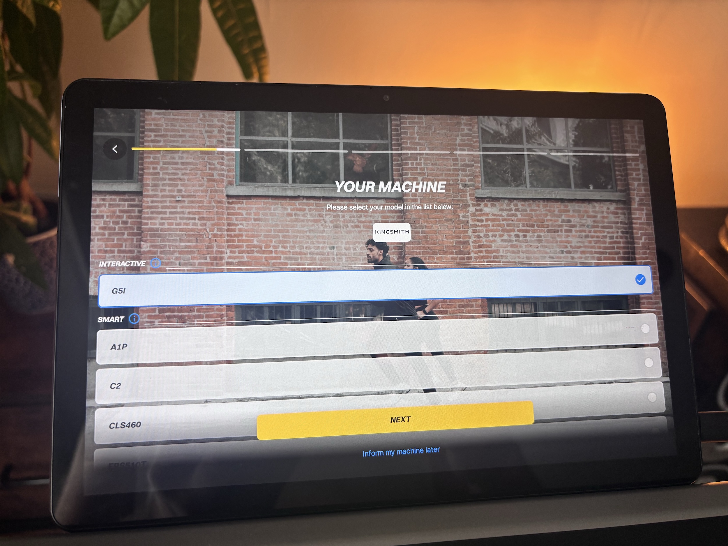 Tablet showing Kinomap with the G5i as an interactive model