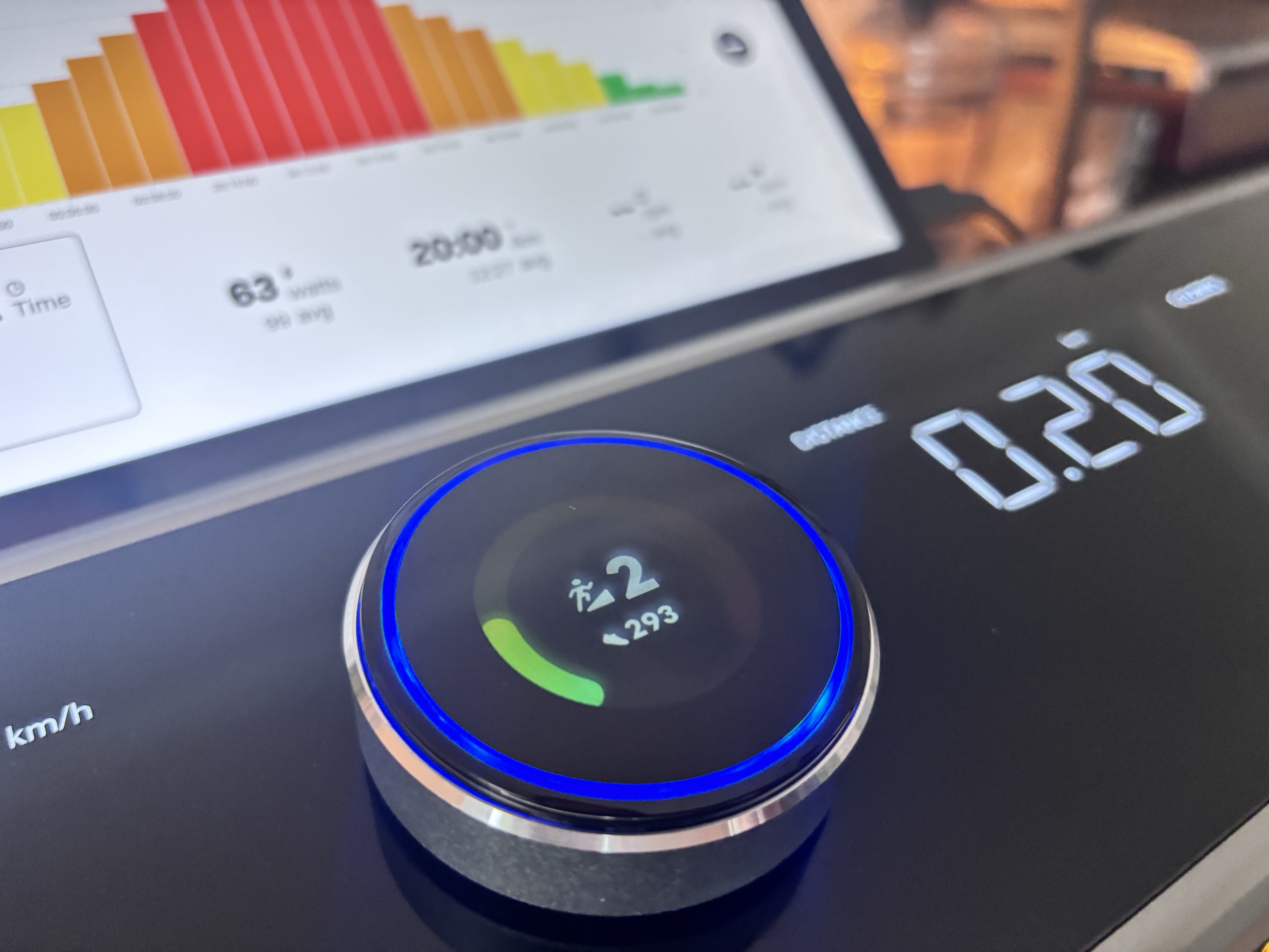 Close-up of the interface and dial during a Kinomap workout