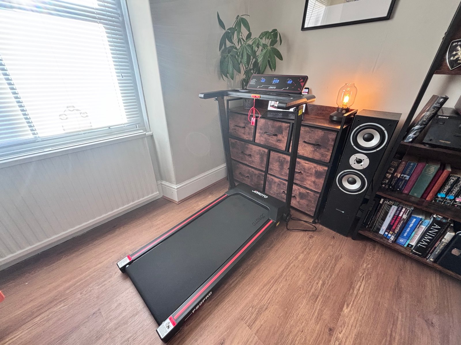 JOROTO F20 Pro compact folding treadmill set up in a home office